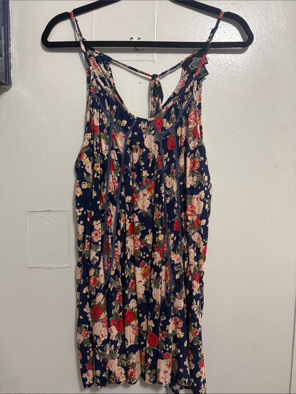 Angie Navy Floral Spaghetti-Strap Mini Dress